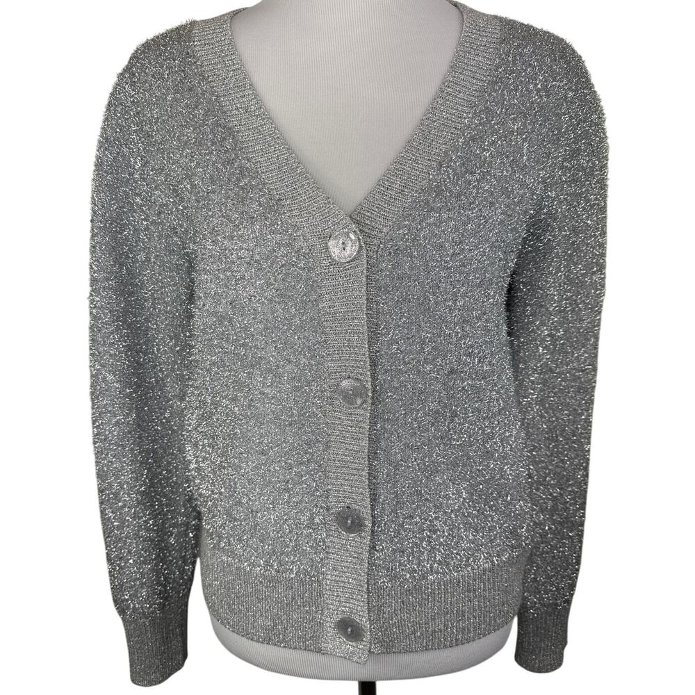 Kate Spade New York Sparkle Cardigan Sweater, Silver Metallic, Medium